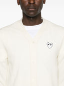 Comme des Garçons Gioca a V Neck Cardigan White Emblem Knit