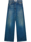 Msgm Wide Leg Trousers In Blue Washed Denim