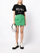 Msgm Jersey T Shirt With Glitter Brushstroke Logo