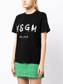 Msgm Jersey T Shirt With Glitter Brushstroke Logo