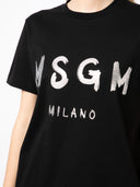 Msgm Jersey T Shirt With Glitter Brushstroke Logo