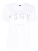 Msgm Jersey T Shirt With Glitter Brushstroke Logo