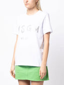 Msgm Jersey T Shirt With Glitter Brushstroke Logo