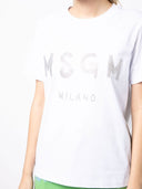 Msgm Jersey T Shirt With Glitter Brushstroke Logo