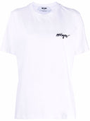 Msgm Round Neck Cotton T Shirt With Embroidered Logo