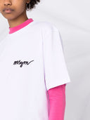 Msgm Round Neck Cotton T Shirt With Embroidered Logo