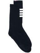 Thom Browne Mid Calf Socks W/ 4 Bar In Lightweight Cotton