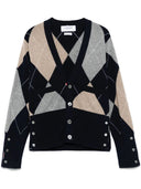 Cardigan classico con scollo a V con intarsio Jersey Argyle di Thom Browne in cashmere