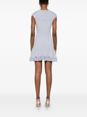 Autorretrato de encaje de punto azul inserto mini vestido