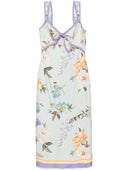 Self Portrait Blue Floral Silk Twill Midi Dress