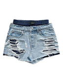 Alexander Wang Prestyled Distressed Denim Skirt With Boxer