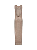 Self Portrait Silver Rhinestone Drape Maxi Dress