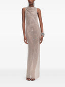 Self Portrait Silver Rhinestone Drape Maxi Dress