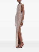 Self Portrait Silver Rhinestone Drape Maxi Dress
