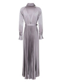 Self Portrait Grey Satin Pleated Maxi Dress