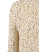 Fabiana Filippi Maglia Girocollo In Fettuccia Stampata Paillettes P. Rombi Color Burro
