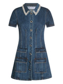 Mini abito con colletto cristallino in denim autoritratto
