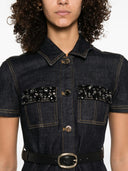 Self Portrait Indigo Denim Crystal Trim Mini Dress