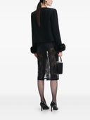 Self Portrait Black Boucle Fur Cuff Jacket
