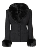 Self Portrait Black Tailored Boucle Fur Jacket