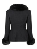 Self Portrait Black Tailored Boucle Fur Jacket