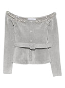 Self Portrait Grey Chenille Knit Crystal Trim Top