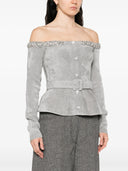 Self Portrait Grey Chenille Knit Crystal Trim Top