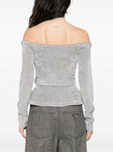 Self Portrait Grey Chenille Knit Crystal Trim Top