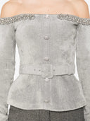 Self Portrait Grey Chenille Knit Crystal Trim Top