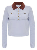 Self Portrait Blue Contrast Collar Knit Top