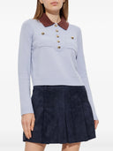 Self Portrait Blue Contrast Collar Knit Top