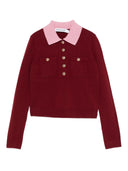 Self Portrait Burgundy Pink Contrast Collar Knit Top