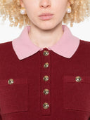 Self Portrait Burgundy Pink Contrast Collar Knit Top