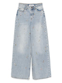 Self Portrait Light Blue Embellished Wide Leg Jeans