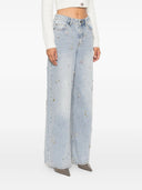 Self Portrait Light Blue Embellished Wide Leg Jeans