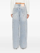 Self Portrait Light Blue Embellished Wide Leg Jeans