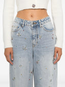 Self Portrait Light Blue Embellished Wide Leg Jeans