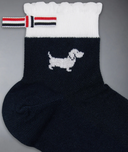Thom Browne Hector Intarsia Pointelle Stitch Crew Length Socks In Cotton W/ Scallop Edge