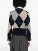 Cardigan classico con scollo a V con intarsio Jersey Argyle di Thom Browne in cashmere