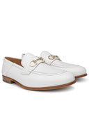 Salvatore Ferragamo White Lear Loafers