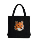 Maison Kitsuné 'Fox Head' Black Cotton Shopping Bag