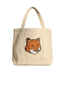 Maison Kitsuné 'Fox Head' Light Beige Cotton Shopping Bag