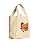 Maison Kitsuné 'Fox Head' Light Beige Cotton Shopping Bag