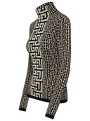 Balmain Monogram Two Tone Wool Turtleneck Sweater
