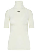 Off White Viscose Cream Turtleneck Sweater