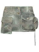 Attico 'Fay' Mini Skirt In Green Camouflage Denim