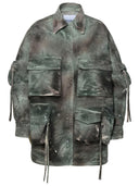Attico 'Fern' Short Coat in Green Cimeflage Denim