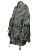Attico 'Fern' Short Coat in Green Cimeflage Denim
