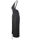 Attico Black Acetate Blend Midi Dress