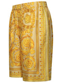 Versace 'Barocco' Gold Silk Bermuda Shorts